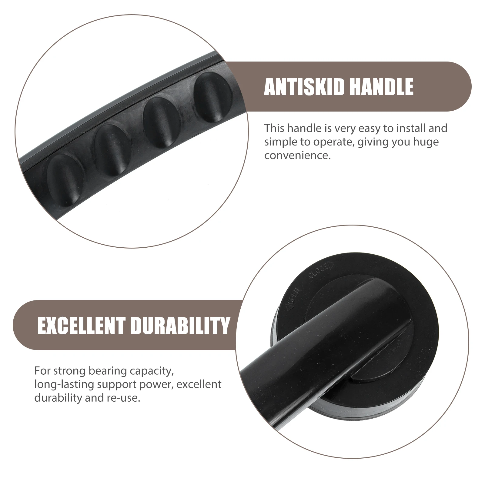 Suction Cup Handle Large Black Bathroom Shower Grab Bar Adhesive Door Knob Glass Window Kitchen Wall Assist Safety Bath Handle