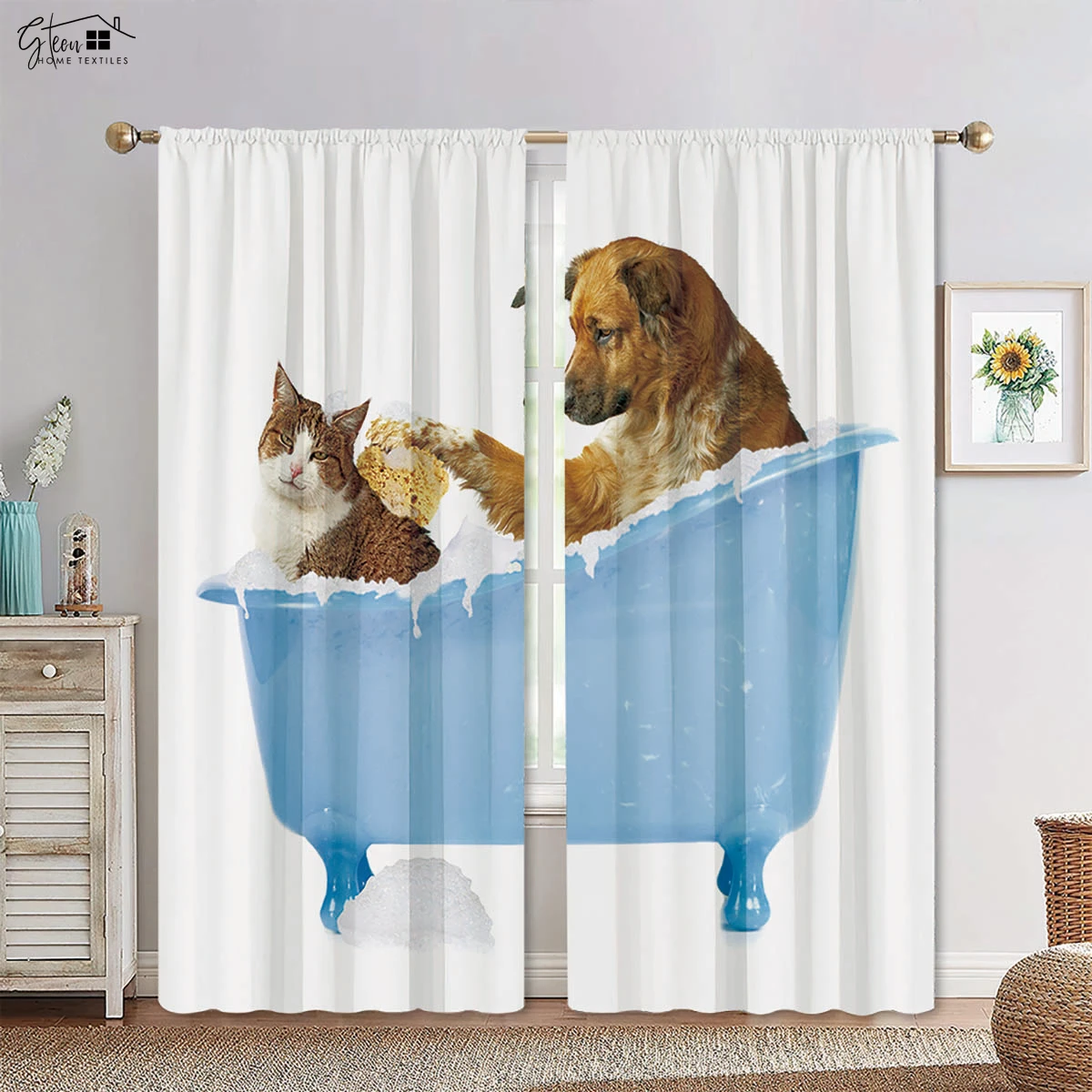 Cartoon Animal Curtains Pet Cat Dog Lion Leopard Elephant Giant Panda Fox Monkey Rabbit Penguin Whale Children's Printed Curtain