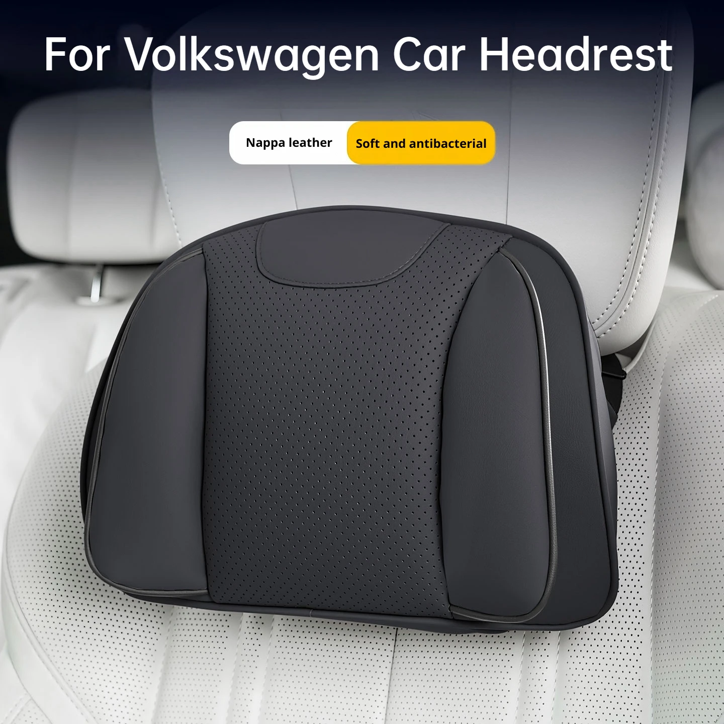 For Volkswagen Nappa Leather Car Headrest Lumbar Cushion Atlas Tiguan Multivan ID.3 ID.4 ID.5 ID.7 Golf Passat Auto Accessories