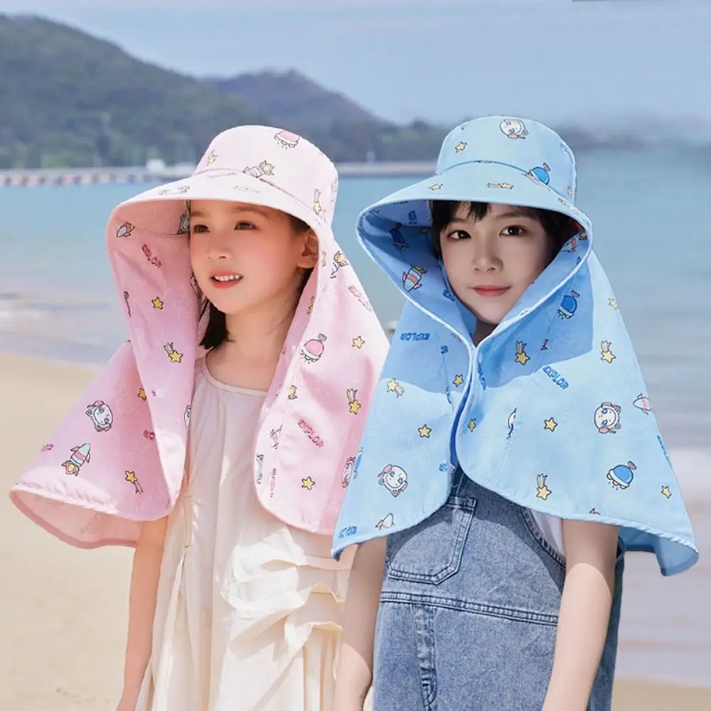 

Cartoon UV Protection Children's Hat Extended Shawl Neck Protection Sun Hat Large Brim Children's Sunshade Hat
