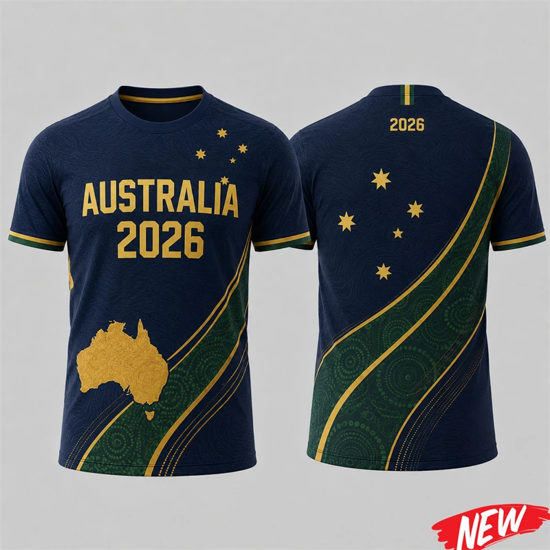 Australia National Map Star Graphic Football Jersey Men 2026 Casual Short Sleeve T Shirt 3d Print Geometric Pattern Tops Unisex