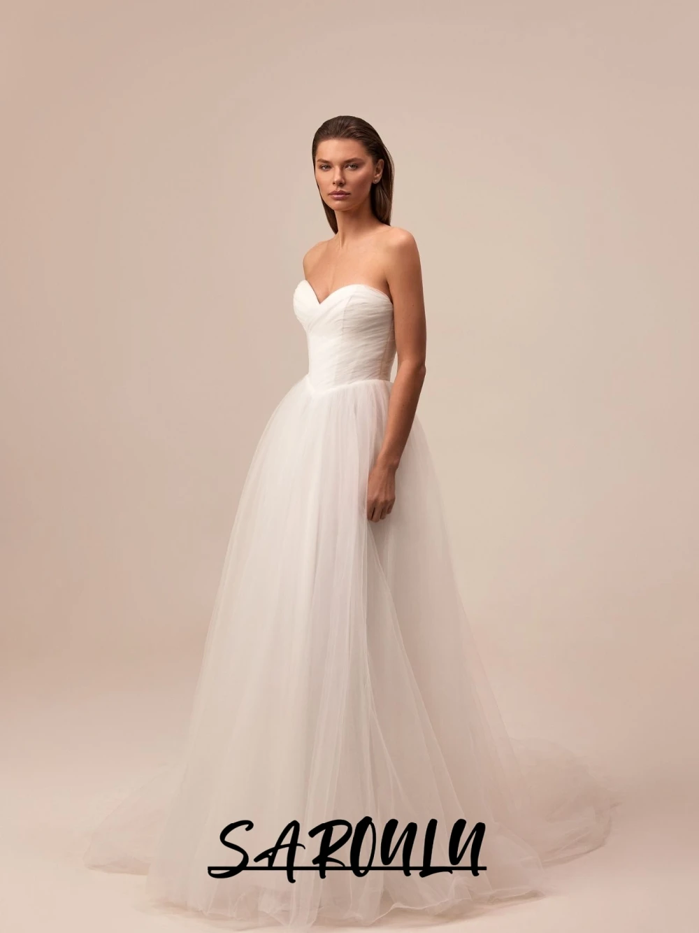 

SAROULU Ethereal Tulle Wedding Dress Simple A Line Customized Bow Back Bride Wear Elegant Sweetheart Neck Beautiful Bridal Gown