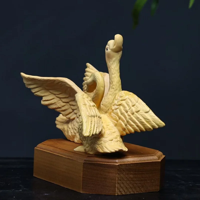 Yellow Boxwood Carved Swan Figurine Perfect Gift for Friends, Weddings, and Housewarming