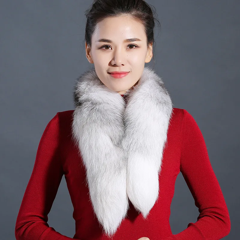 Genuine natural fox fur scarf furry classic Drawstring fox tail Winter Women Men Natural Fur Collar Neck Warmer fur collar 90 cm