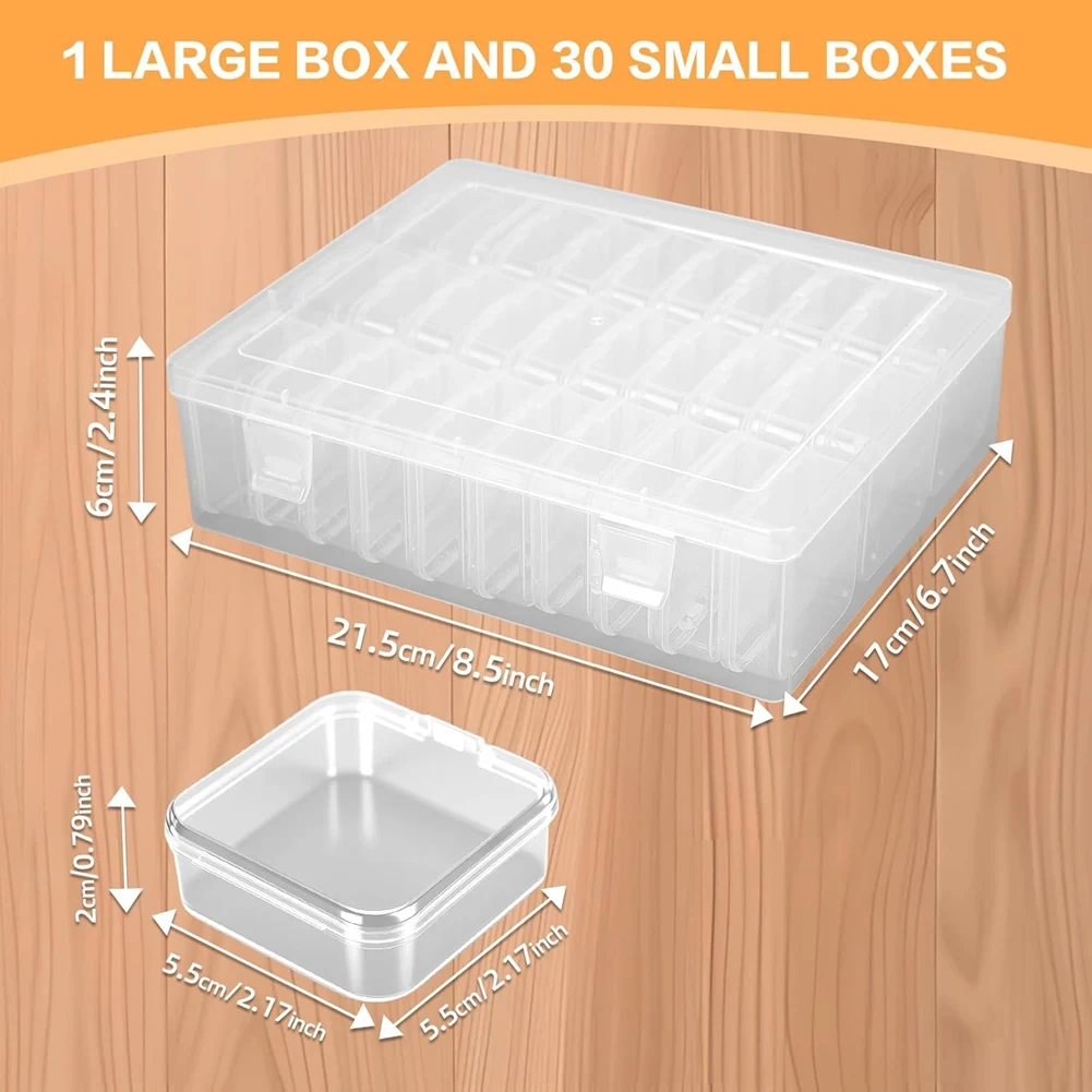 A72P Bead Organizer Box, 31 Mini Clear Jewelry Organizers and Hinged Lid Bead Storage Containers,Ideal for DIY Jewelry Crafts