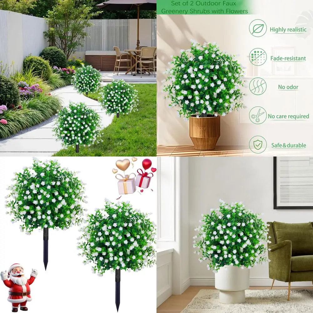 

Pair of 23 UV-Resistant White Boxwood Artificial Christmas Topiary Trees with Ground Spike for Outdoor Porch Decoration