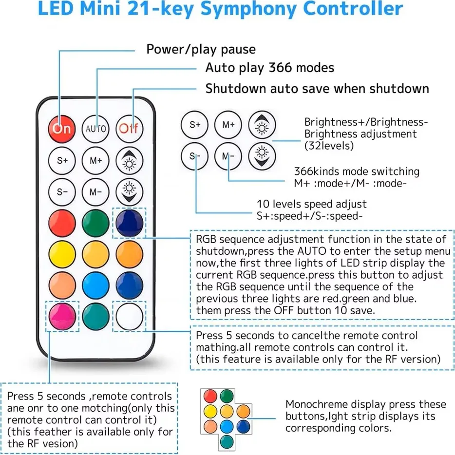 3-PIN LED Controller RF Wireless Remote Control DC5V/12V/24V Mini Controller for Dream Color WS2812B WS2812 WS2811 Light Strip