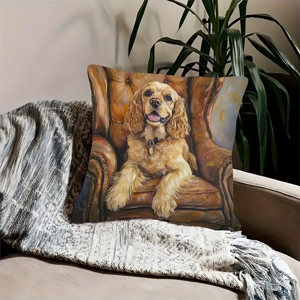 American Cocker Spaniel Ultra-Soft Short Plush Pillowcase, Double-Sided Realistic Puppy Print Zipper Cushion Cover, Machine Wash