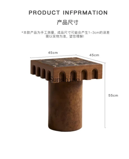 French medieval solid wood shelf marble surface retro style creative coffee table