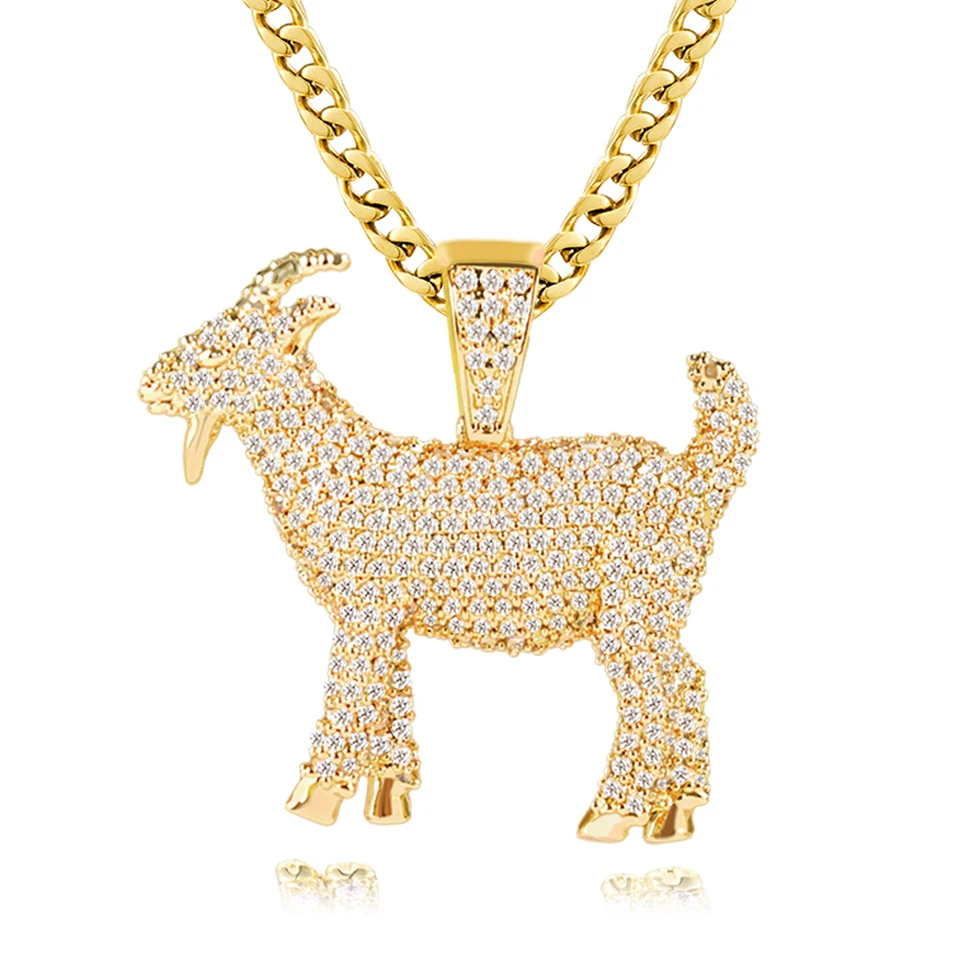 

VANAXIN Goat Pendant Iced Out Hip Hop Full CZ Stone Paved Bling Animal Necklace for Men Women Rapper Jewelry