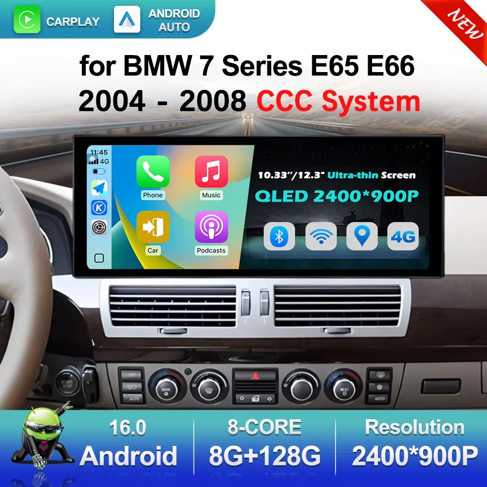 Carplay Android 16 für BMW 7er Serie E65 E66 2004 - 2008 CCC-System Auto-Multimedia-Videoplayer Stereo DSP 4G WLAN GPS Bluetooth
