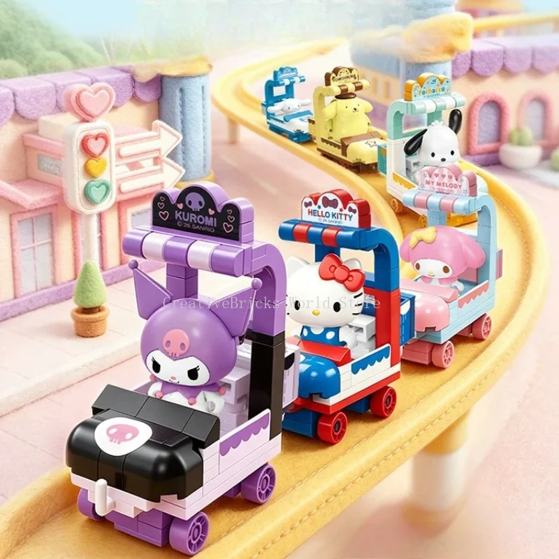 KEEPPLEY Sanrio Vitality Shopping Car Fleet Hello Kitty Building Blocks Toy DIY Assemble Model Collectible Gift for Girls