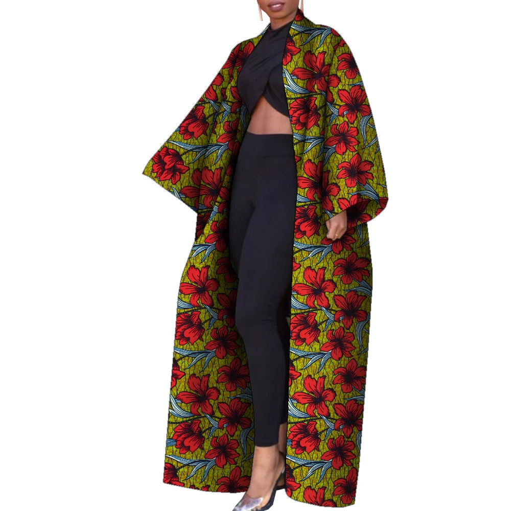 Casual African Coat for Women Fashion Long Trench Dress African Print Clothing Female Long Sleeve Outwear Overcoat WY9157