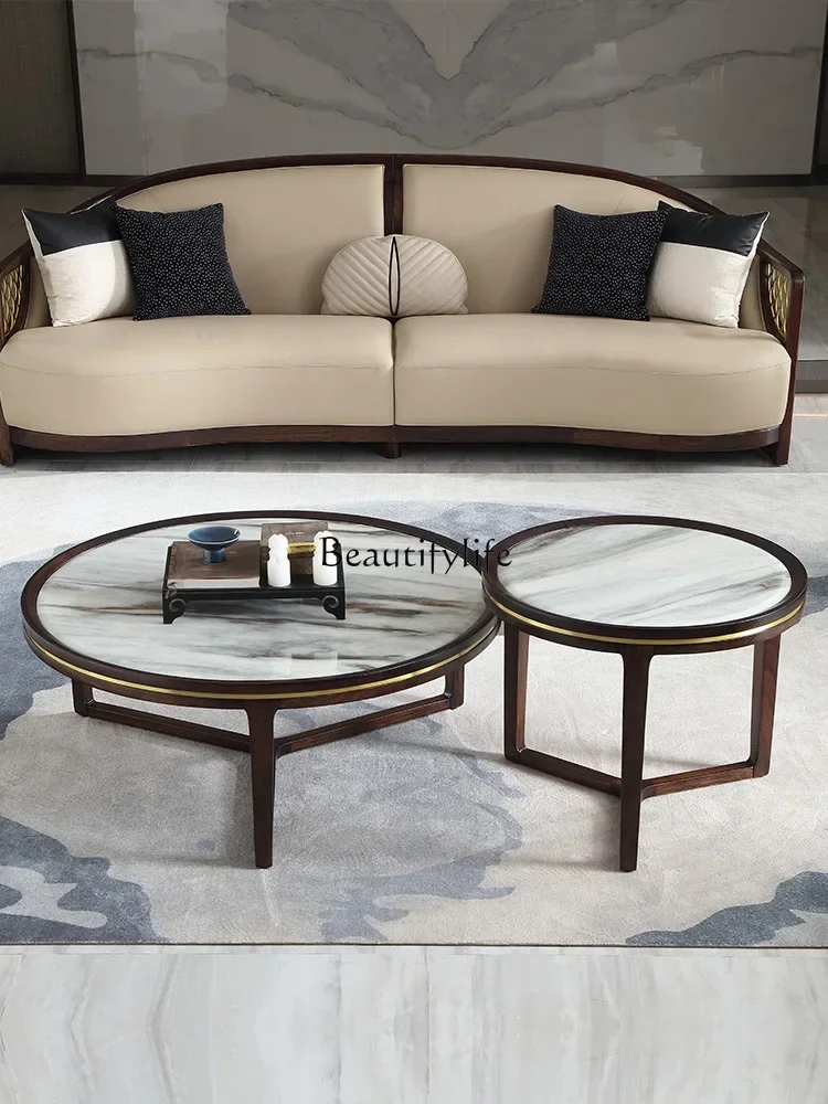 

LXSimple new Chinese ebony marble long coffee table modern solid wood light luxury large apartment