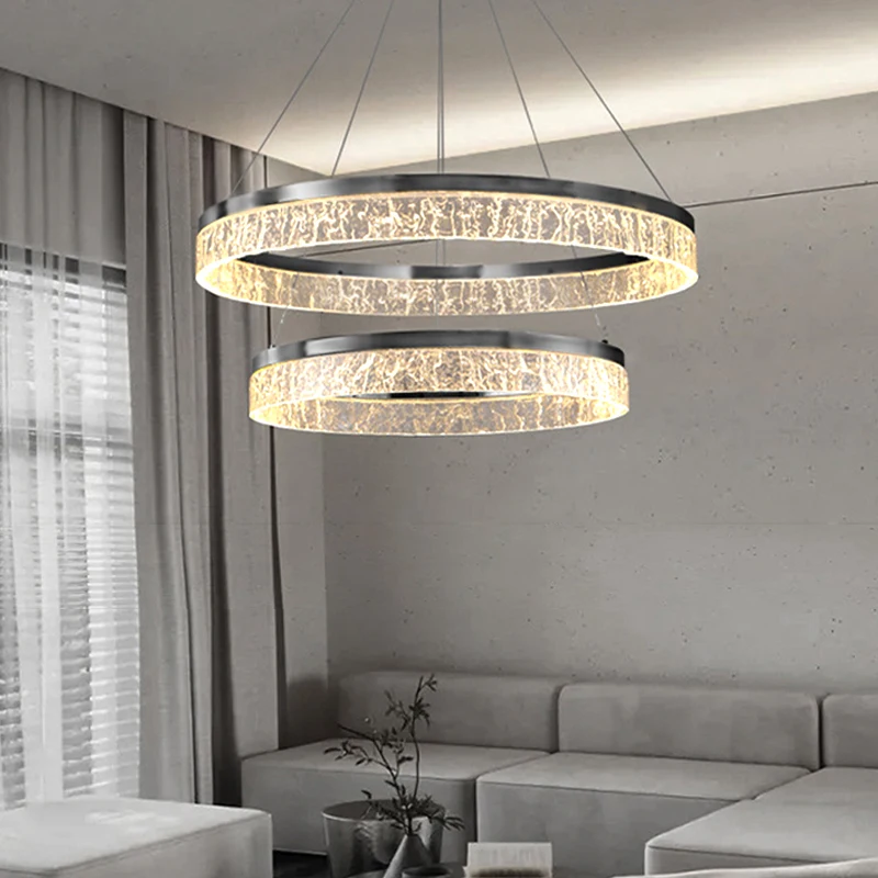 

Ice Resin Circle Modern Black Pendant Lights LED Circle Hanging Lamps for Ceiling Design Living Room Remote Home Decor Lustres