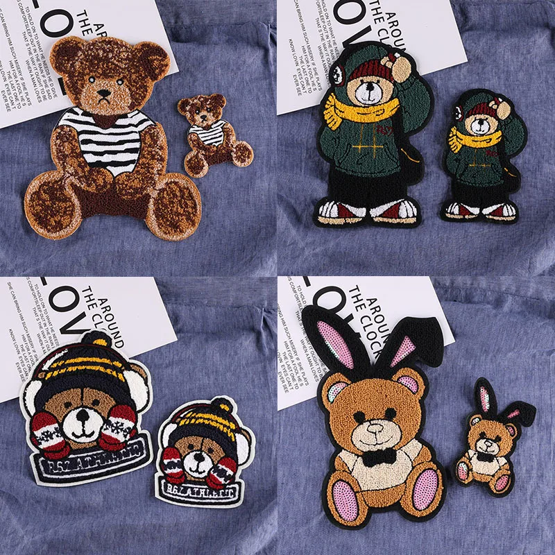 1 Pcs Chenille Patches Cute Big Bear Badge Big Plush Patch Clothing Accessories DIY Clothing Jacket Hand Sewing Decorative