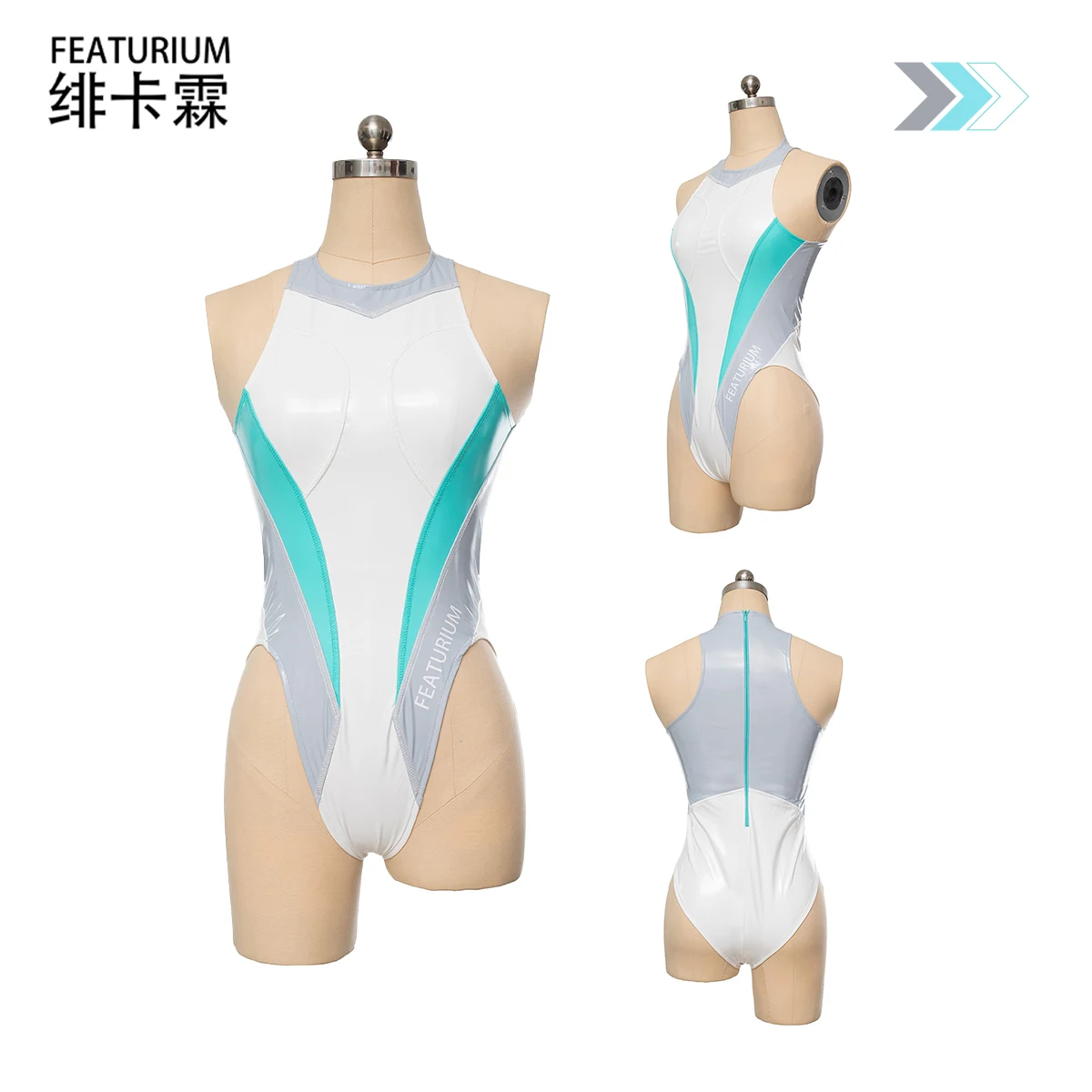 Featurium [FEM-GUM01] Gumi11 Collaboration Design Cyber swimsuit Topstitch Contrast Lady High cross Snugly Leather