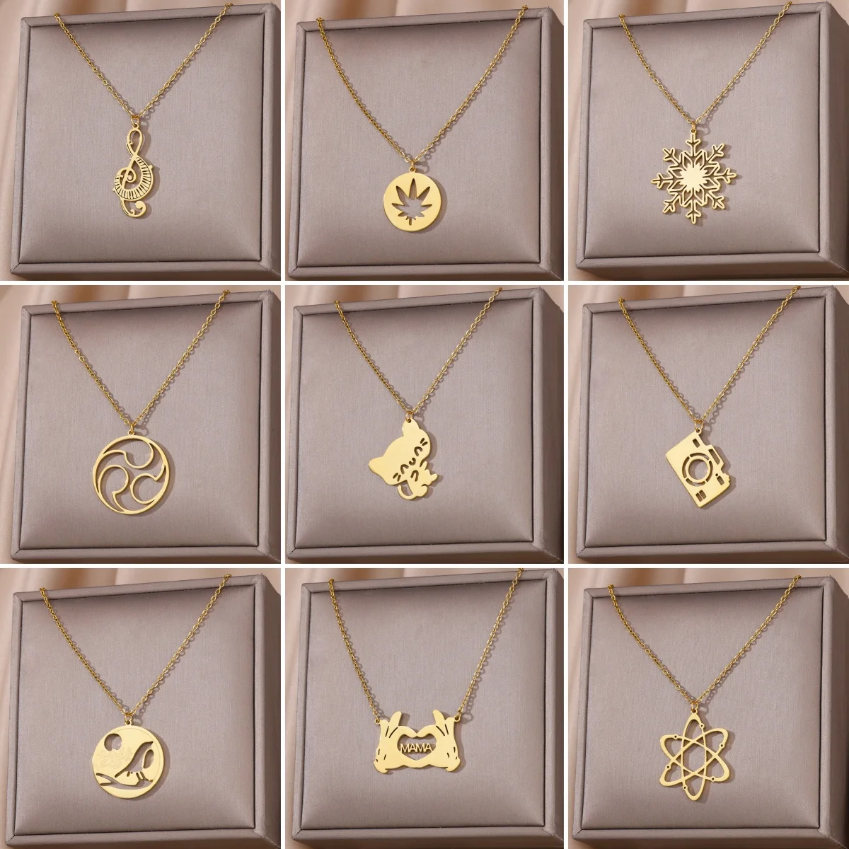 

Gold Color Stainless Steel Necklace For Women Men Fashion Snow Cat Tree Necklace Birthday Jewelry Gift New collares para mujer