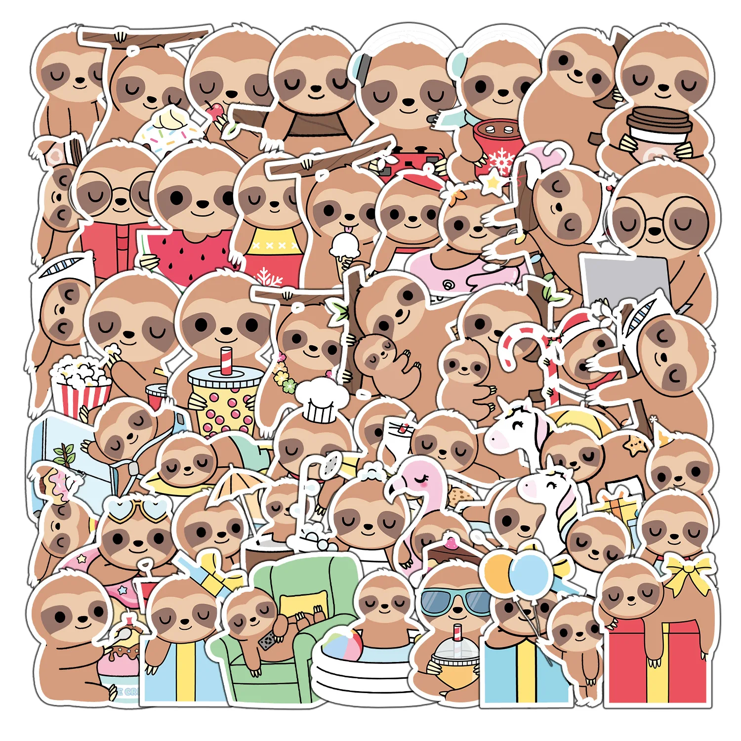 100PCS Sloth Doodle Stickers Desk Fridge Mobile Phone Decorate Stickers WaterProof Creative Stationery Hand Account Stickers