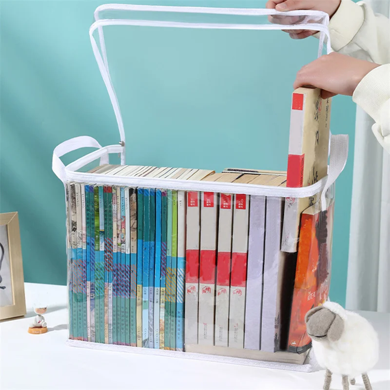 قطعة واحدة من حقيبة تخزين الكتب الشفافة متعددة الوظائف، صندوق تنظيم الكتب، حقيبة تخزين قابلة للطي، صندوق تخزين كتب مقاوم للغبار