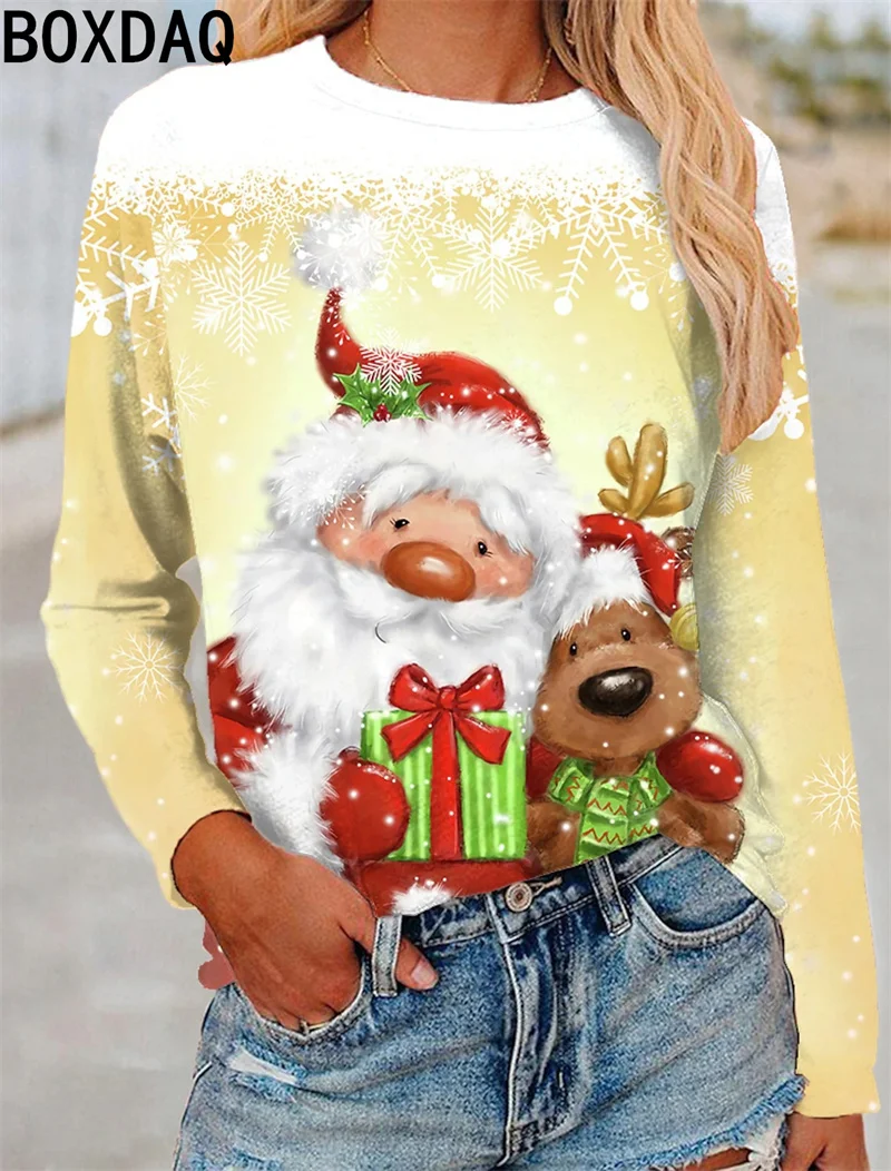 Économie College sur le thème de Noël pour femmes, t-shirts à manches longues, mode de dessin animé joyeux, vêtements pour femmes, pull d'automne, nouveau