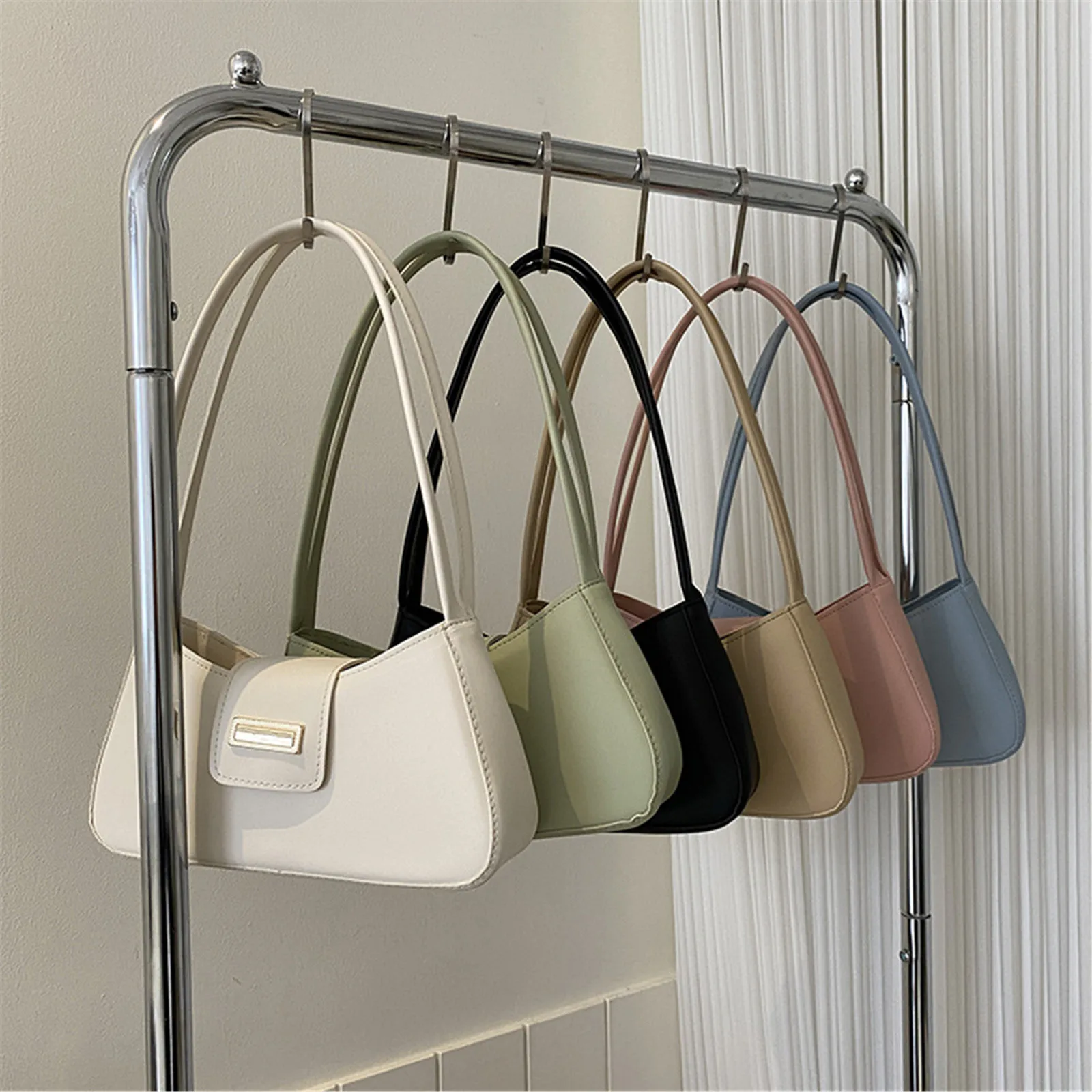 

Minimalist Shoulder Bag For Women Simple Solid Color Underarm Bag Female Buckle Handbag And Purse Fashion Small Top-handle Bags