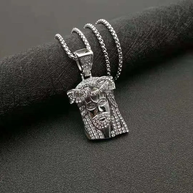 Hip Hop Iced Out Gold Silver Color Masked Jesus Face Pendant Necklace Jesus with rhinestone Jewelry