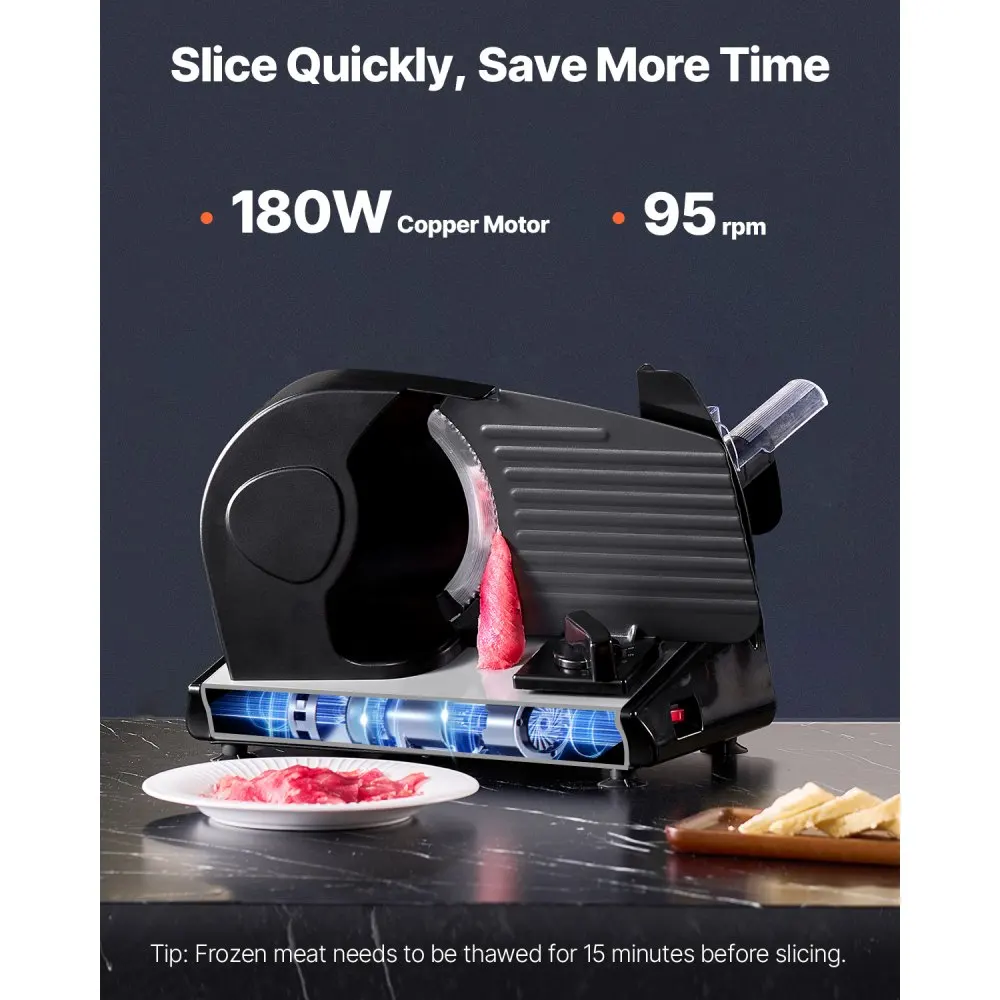 قطاعة لحم VEVOR، قطاعة طعام ديلي كهربائية 7.5 بوصة، قطاعة لحم 180 وات مع ماكينة تقطيع الطعام بشفرتين SUS420 الفاخرة