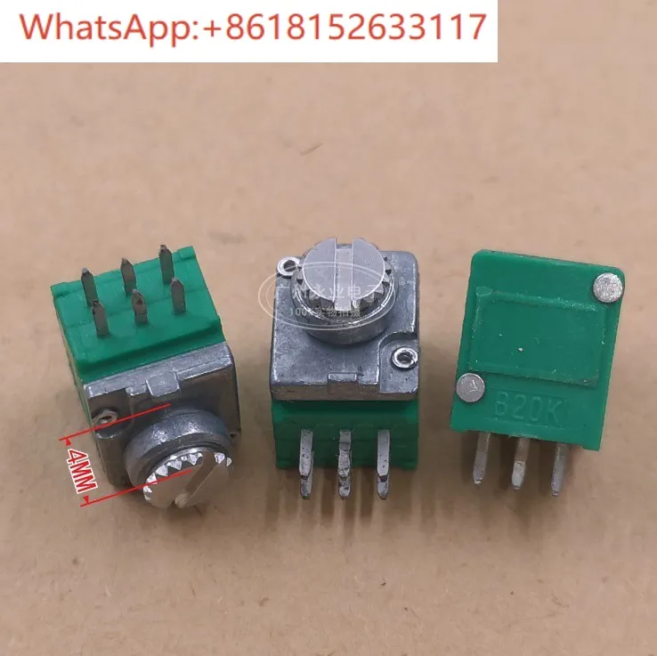 10 قطعة RK097G الجهد قابل للتعديل المزدوج 6-Pin B20K مع منتصف نقطة محور طول 4 مللي متر مضخم الصوت مختومة