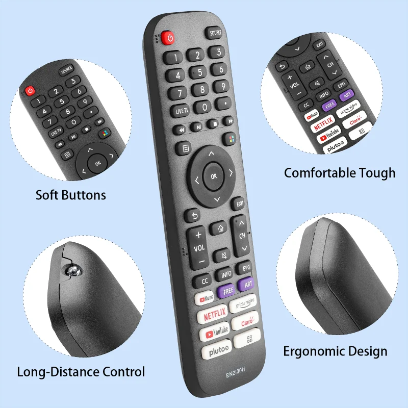 Control Remoto EN2I30H Compatible con Televisores Hisense 43H6G 43H77G 43V6G 43A60G 43A60H 5H6G 55H77G 55V6G 55A60G 55A60H 50H6G 50H77G