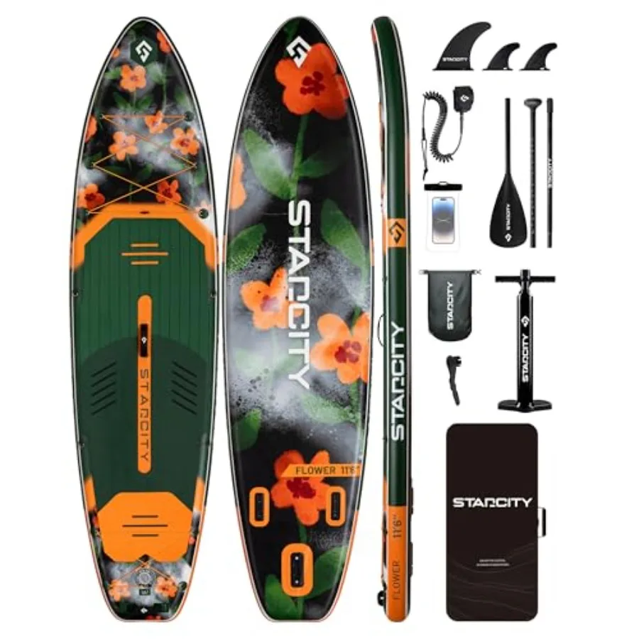 

Inflatable Stand Up Paddleboard for lake and ocean touring PVC material blue extra wide high load design with 450 lb capacity r