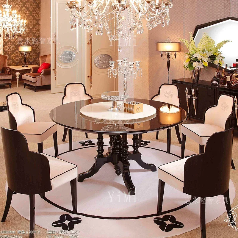 Neoclassical solid wood round table postmodern light luxury high-end villa dining tables and chairs