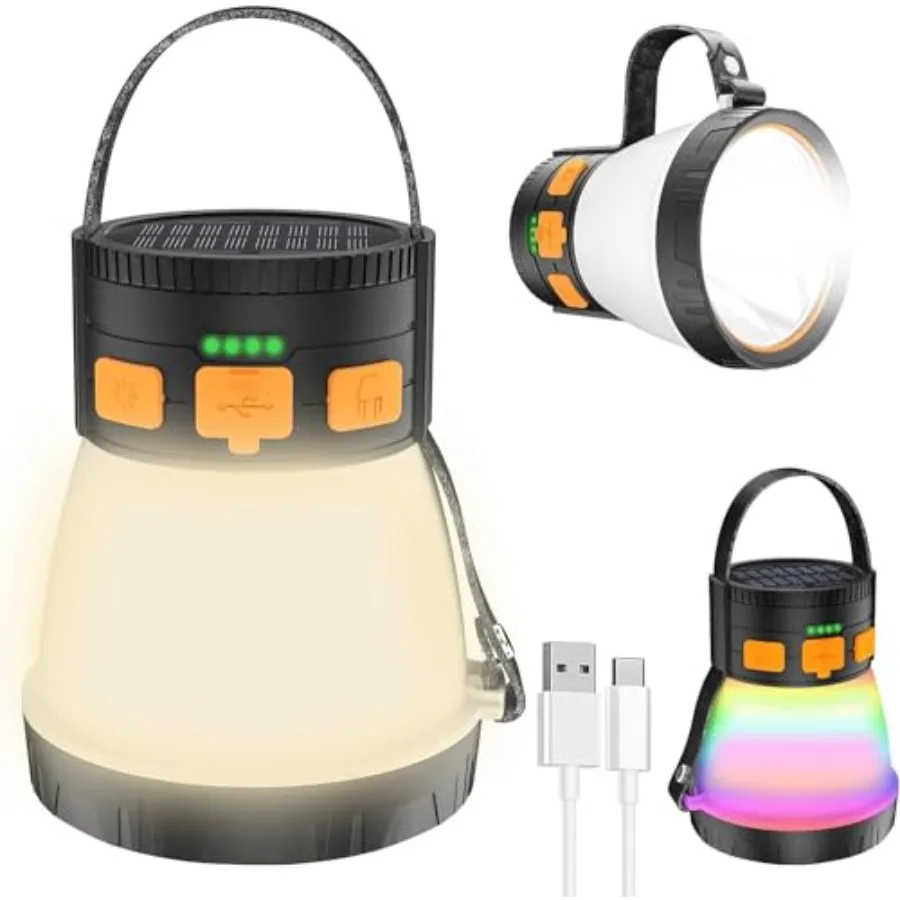 2 Pack LED Camping Lantern 1500 Lumens Camping Lantern Rechargeable with Solar Panel Charging Waterproof 8 Light Modes 7500mAh