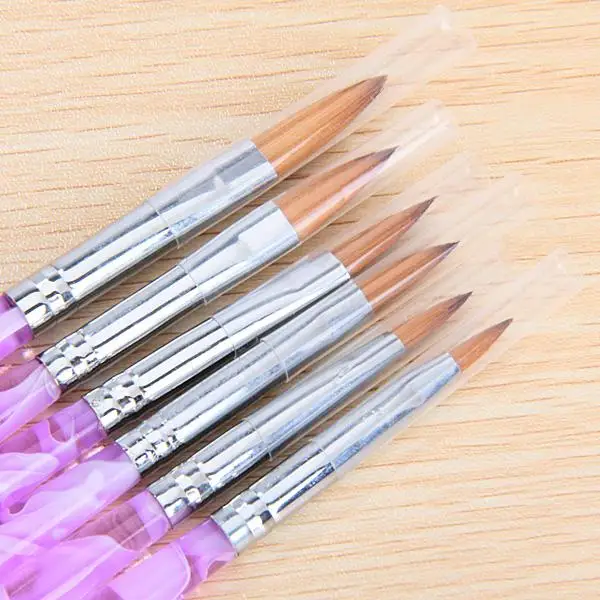 6x 6 Different Size Violet Gel Nail Art Brush NO.2,4,6,8,10,12 Pen Set