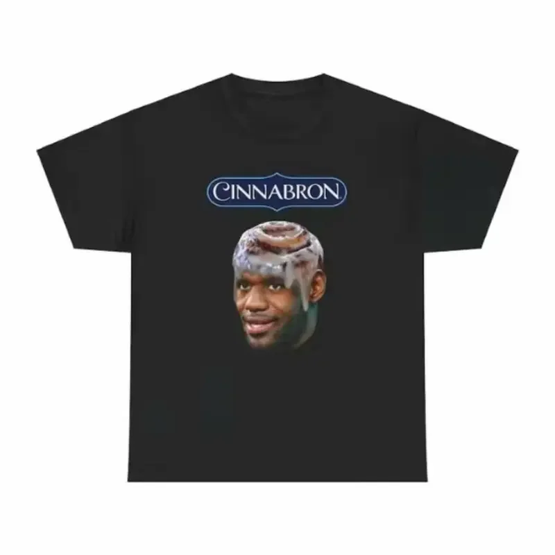 Cinnabron LeBron James Meme Graphic Tee - Unisex Fitted Cut Ring-Spun Cotton Top, Crew Neck, Casual Sports Wear, Eco-Conscious Inks Digital Print