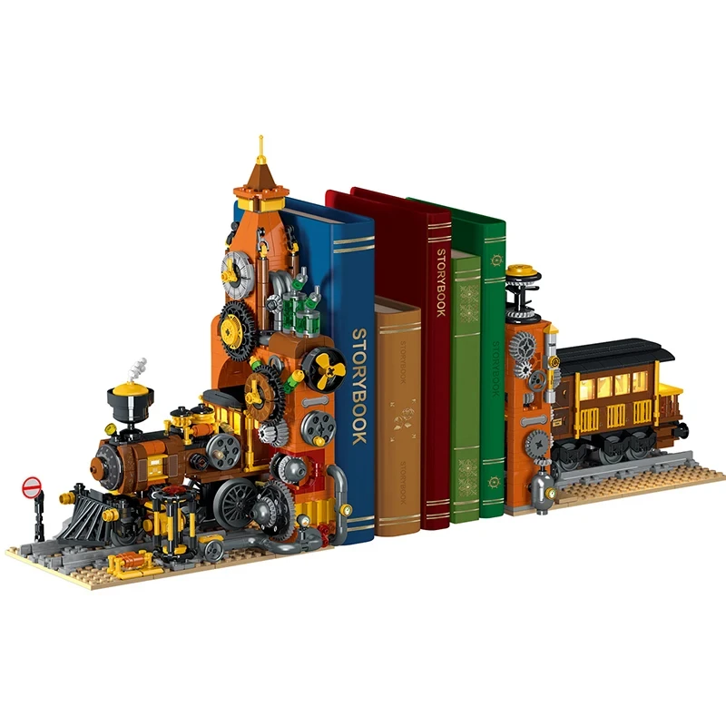 1252PCS MOC Idea Steampunk Thunder Train Book Stand Building Blocks Model Train Bricks Assembling Toys for Children Gift Set