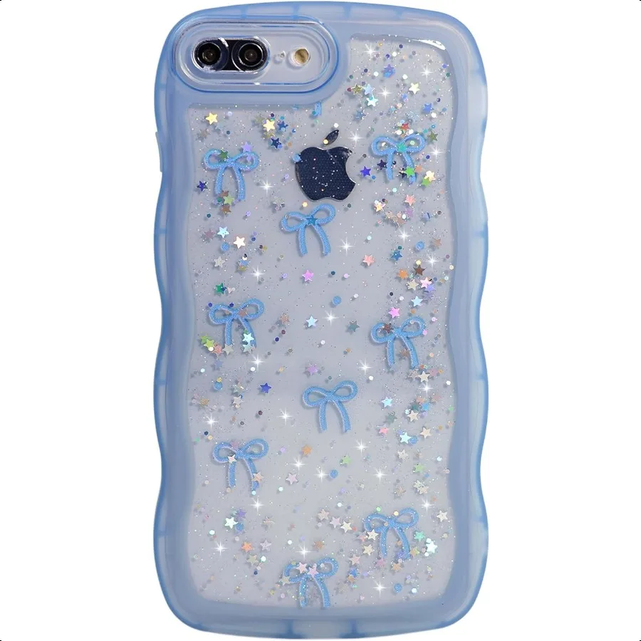 

Qokey for iPhone 8 Plus 7 Plus Case Glitter Star Curved Edge Handle Grip Design MilitaryGrade Shockproof Clear TPU Cover Sparkl