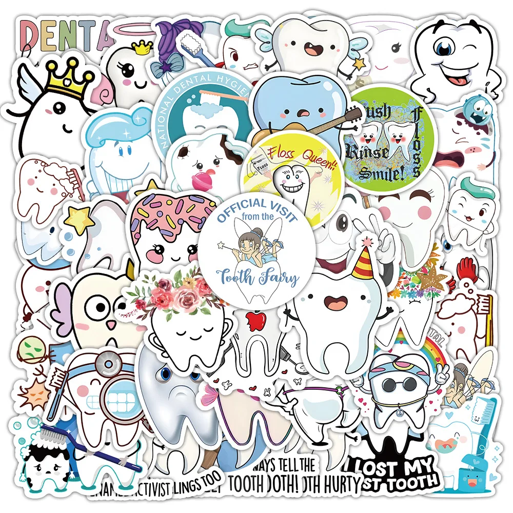 

50pcs Cute Dentist Protect Tooth Stickers Funny Toothbrush Teeth Decal DIY Luggage Skateboard Laptop Cartoon Sticker Packs