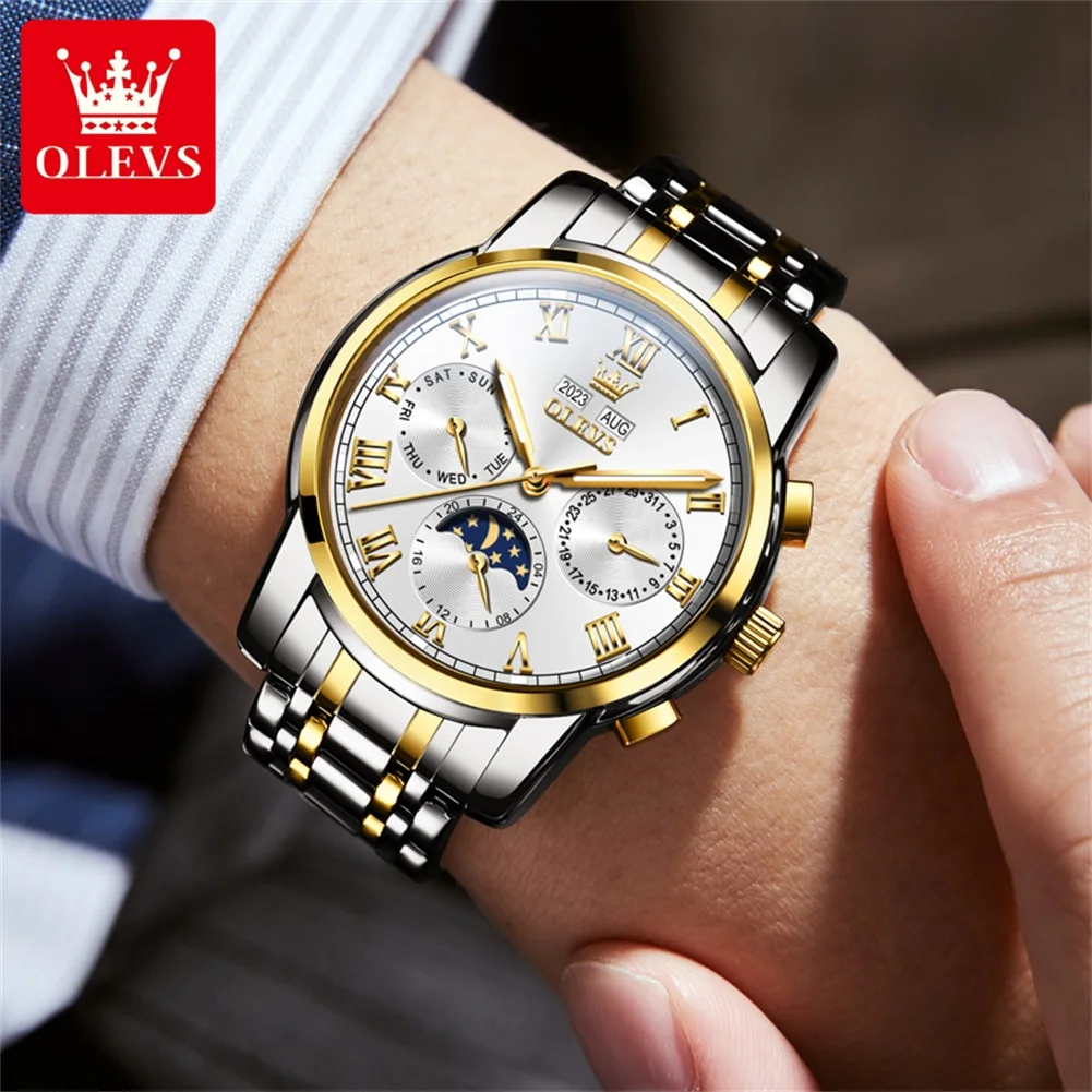 OLEVS 6692 Original Luxury Men's Wristwatch 24 Hour Moon Phase Perpetual Calendar Automatic Mechanical Watches for Man view 2