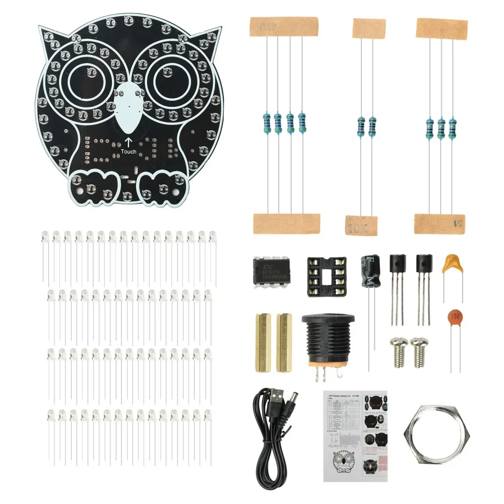 

DIY Soldering Circuit Board Kit LED Owl Touch Night Light Figurine DC5V USB 4 Lighting Modes Dimmable Touch Control Decor Lamp