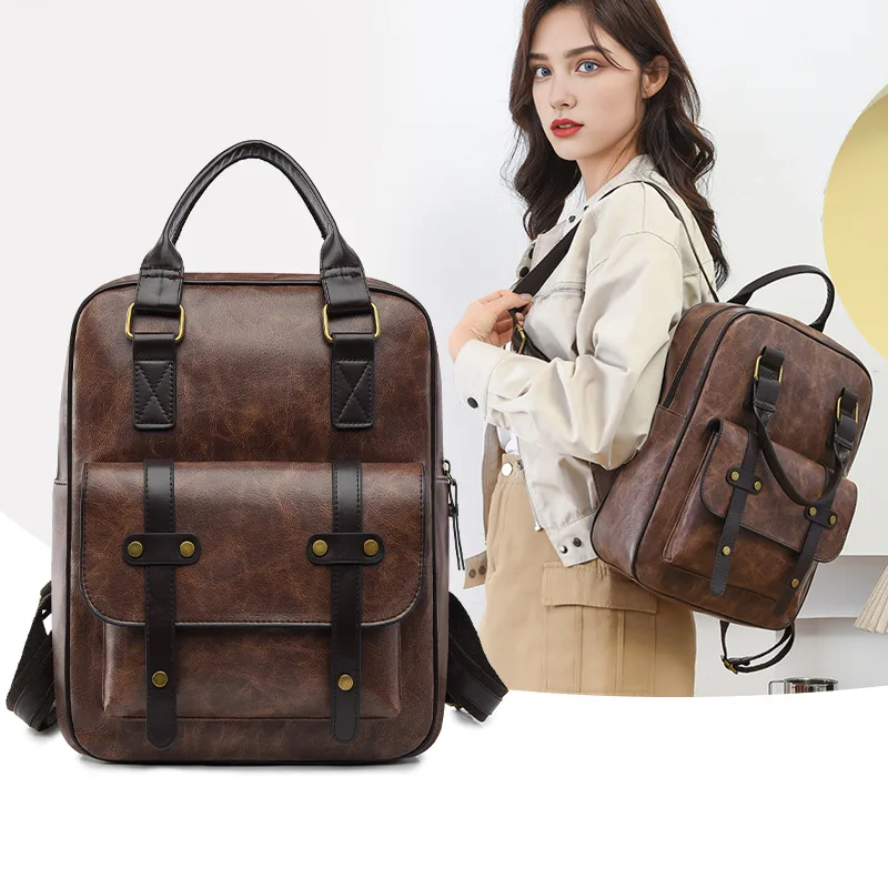 

Прочный мужской рюкзак в стиле ретро из искусственной кожи, многофункциональный дорожный рюкзак большой емкости с замком для хранения компьютера 14 дюймов