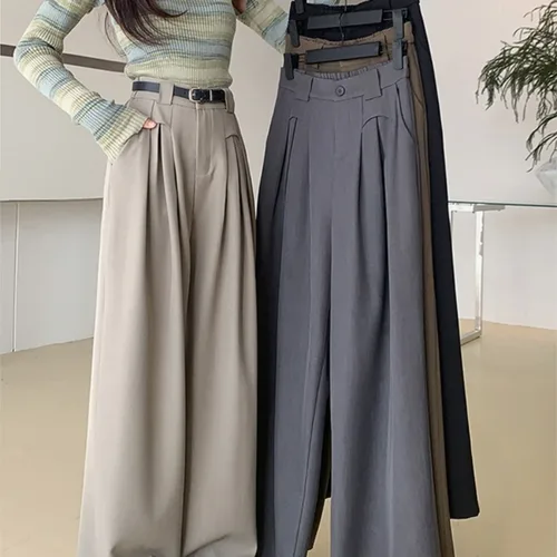 하이웨이스트 정장 바지 여성용 하이웨이스트 와이드 레그 여성용 접힌 드레이프 정장 바지 정장 팬츠 정장 바지 