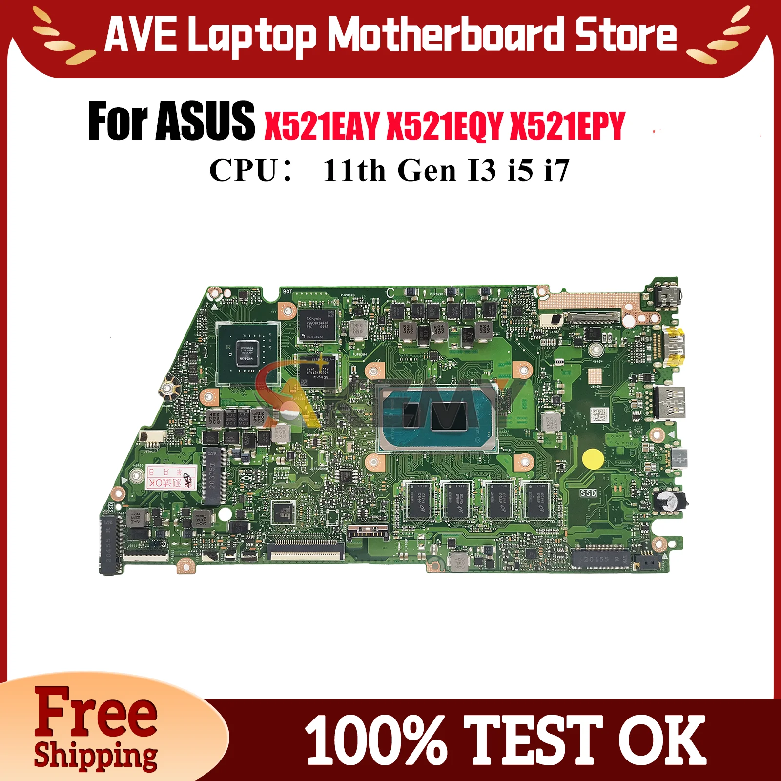 

X521EQY Материнская плата для ноутбука ASUS VivoBook X521EQ S533E X521EPY X521EQYB X521EAY Материнская плата с 11-го поколения I3 i5 i7 100% тестирование