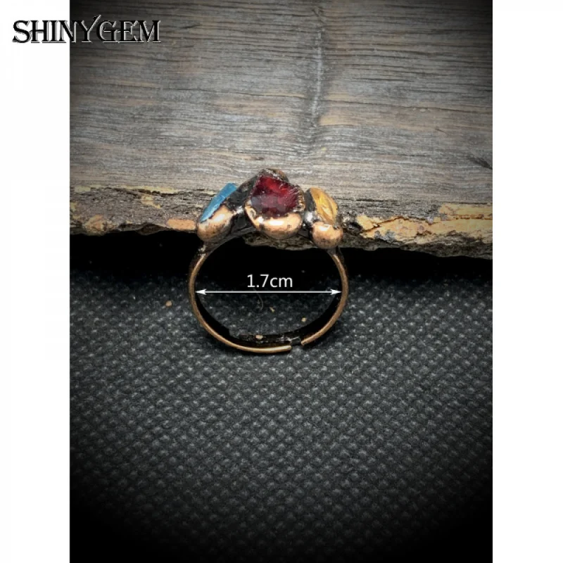 SHINYGEM ثلاثة حجر طبيعي خام غير منتظم مصنوع يدويًا بحواف برونزية قوطية خاتم مجوهرات أنيق هدية #4