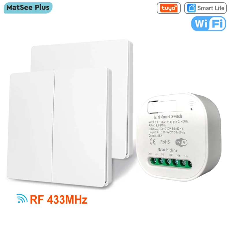 Tuya Smart WiFi-schakelaarmodule 16A met RF433MHz Zelfaangedreven kinetische draadloze schakelaar Afstandsbediening Werkt met Google Home Alexa