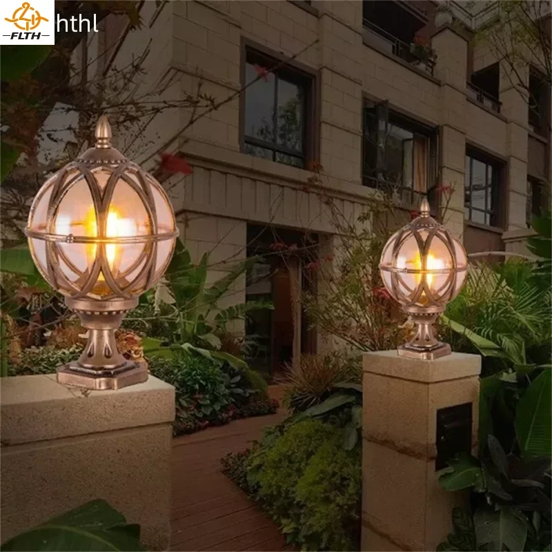 

Outdoor Post light Patio Modern LED Round Globe Style Pillar Lighting Waterproof For Porch Balcony Courtyard Villa Light Pillar