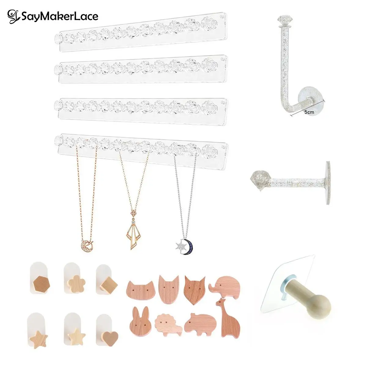 12 In 1 Adhesive Paste Wall Hanging Storage Jewelry Hooks Earring Ring Necklace Hanger Holder Stand Jewelry Display Organizer