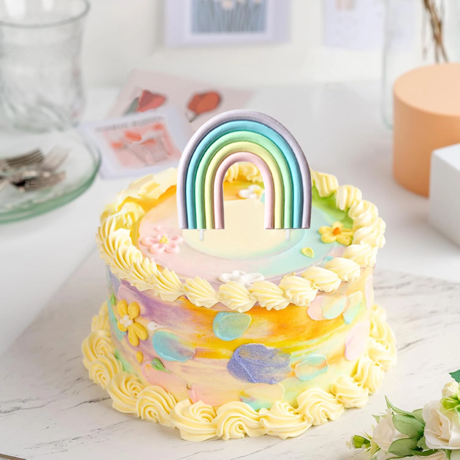 Regenbogen-Kuchendekorationen – bunter Regenbogen-Cupcake-Topper, personalisierter Tortenaufsatz für alles Gute zum Geburtstag – Detail 6