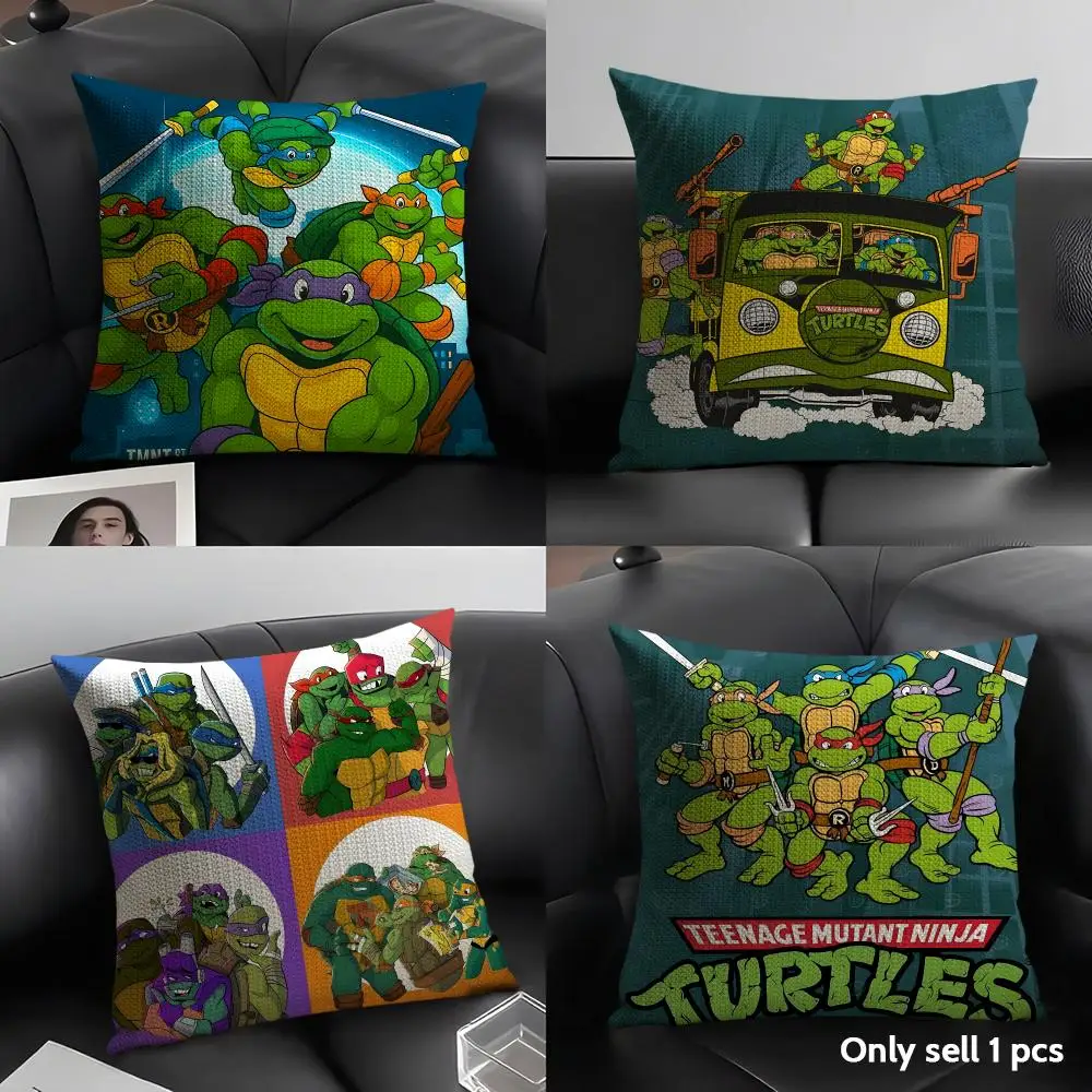 T-Teenage Mutant N-Ninja Turtles Cushion Cover Natural Linen Organic Fabric Double-Sided Printing Breathable Gift For Decor