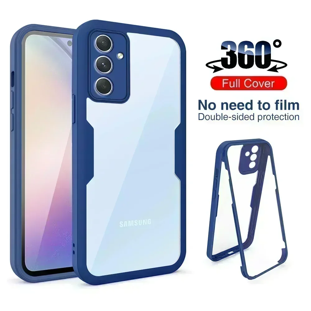 Funda transparente de película PET frontal de 360 ° para Samsung Galaxy A54 5G A34 A14 4G 2023 Samsong A 54 34 14, funda trasera acrílica A prueba de golpes